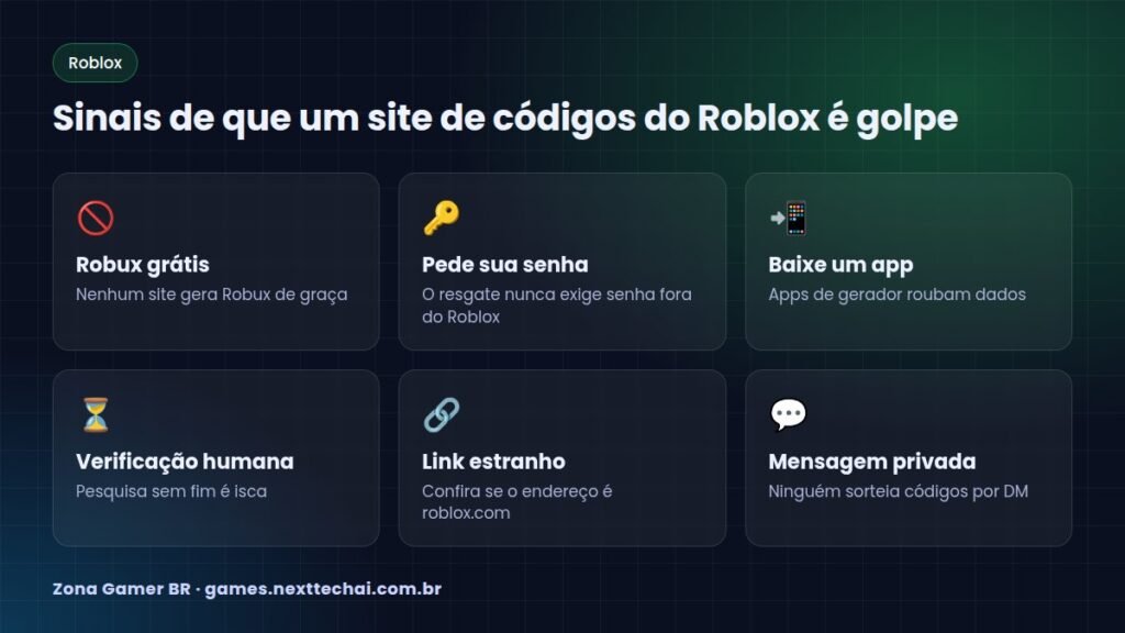 Sinais de que um site de códigos do Roblox é golpe