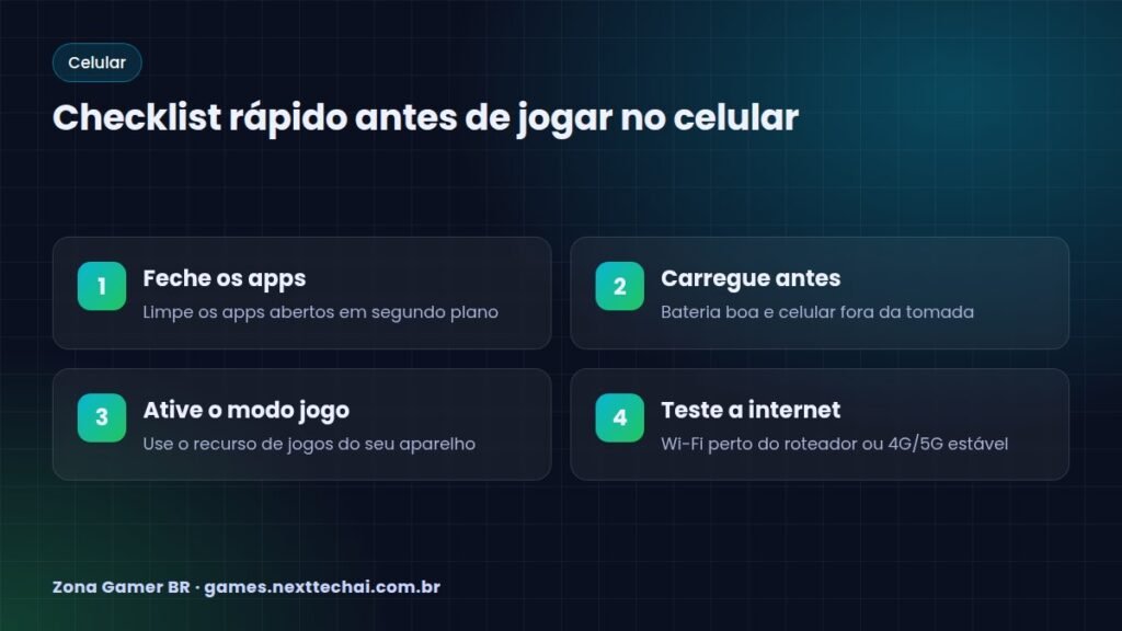 Checklist rápido antes de jogar no celular